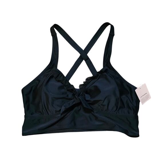 Bloomchic Black Crossover Sheer Ruffle Neck Swim Top Size 18-20 NWT - Picture 1 of 6